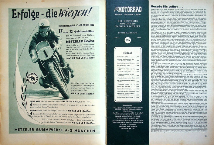 Inhaltsverzeichnis Motorrad 25/1953