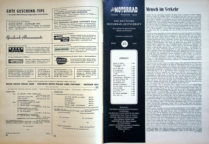 Inhaltsverzeichnis Motorrad 25/1956