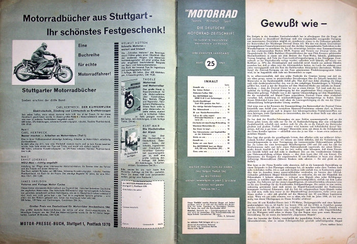 Inhaltsverzeichnis Motorrad 25/1961