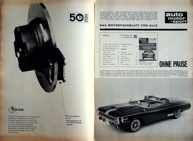 Inhaltsverzeichnis Auto Motor und Sport 25/1963