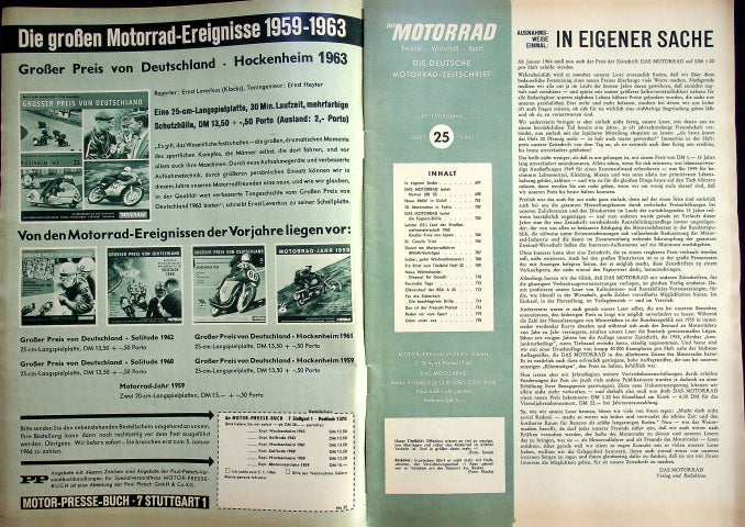 Inhaltsverzeichnis Motorrad 25/1963