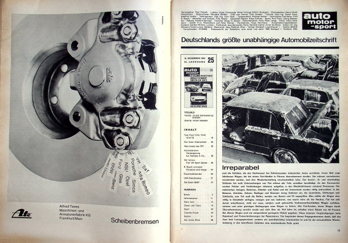 Inhaltsverzeichnis Auto Motor und Sport 25/1966