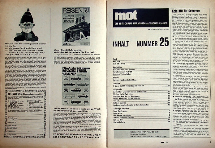 Inhaltsverzeichnis MOT 25/1966