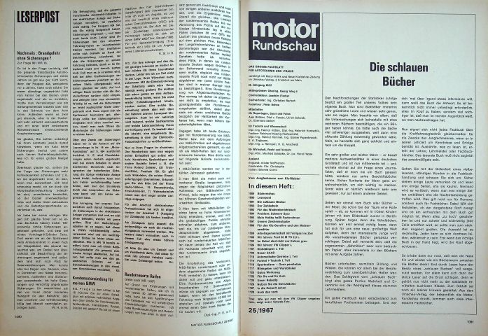Inhaltsverzeichnis Motor Rundschau 25/1967