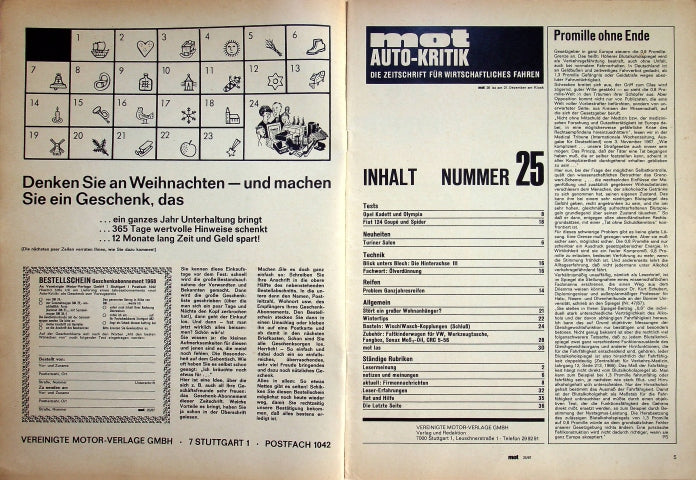 Inhaltsverzeichnis MOT 25/1967