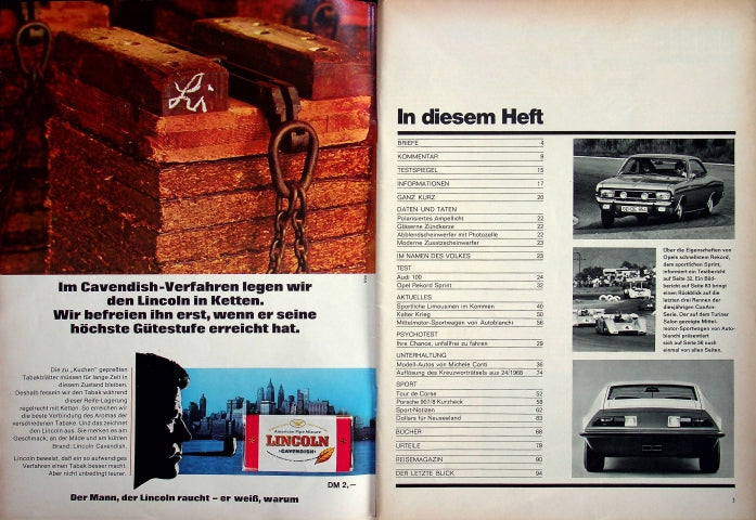 Inhaltsverzeichnis Auto Motor und Sport 25/1968