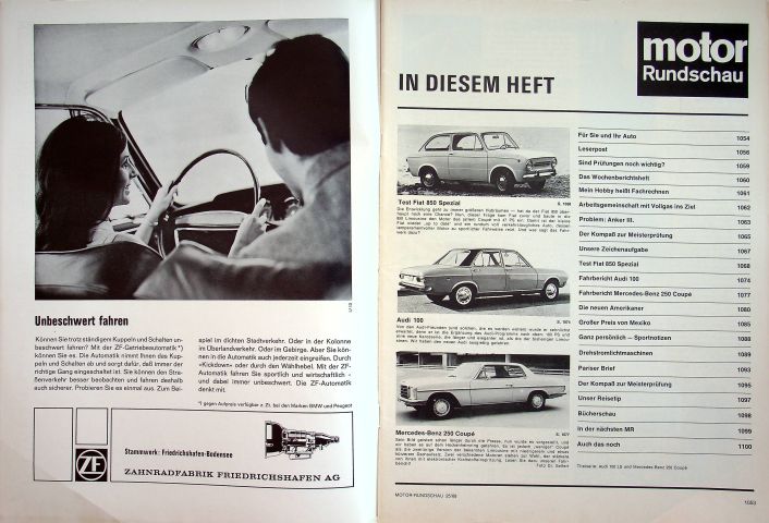 Inhaltsverzeichnis Motor Rundschau 25/1968