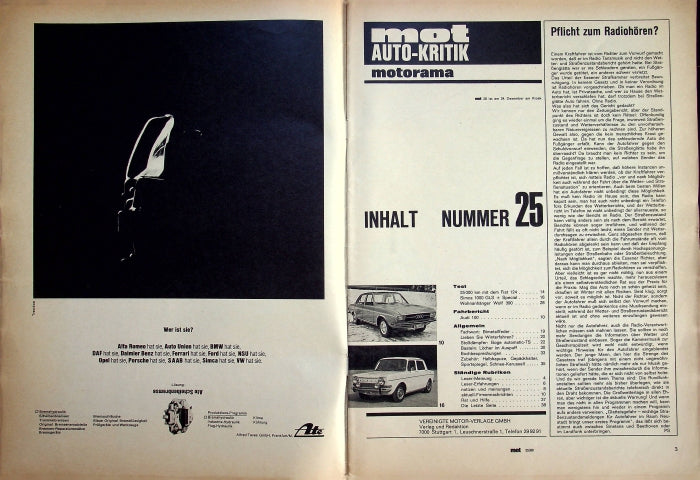 Inhaltsverzeichnis MOT 25/1968