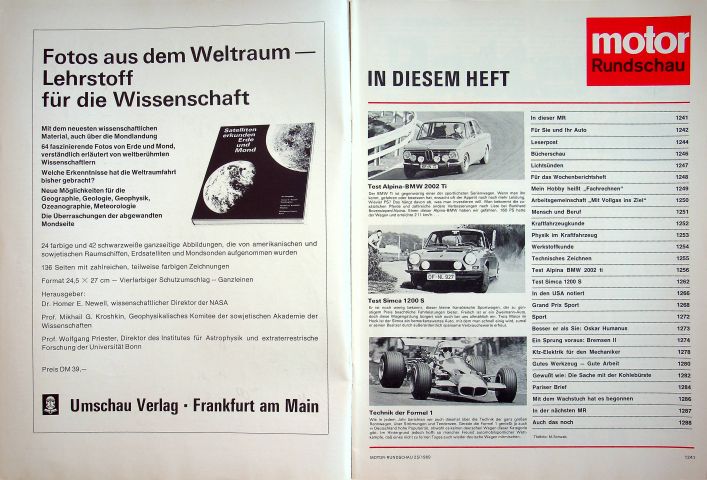 Inhaltsverzeichnis Motor Rundschau 25/1969