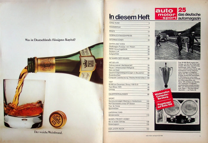 Inhaltsverzeichnis Auto Motor und Sport 25/1970