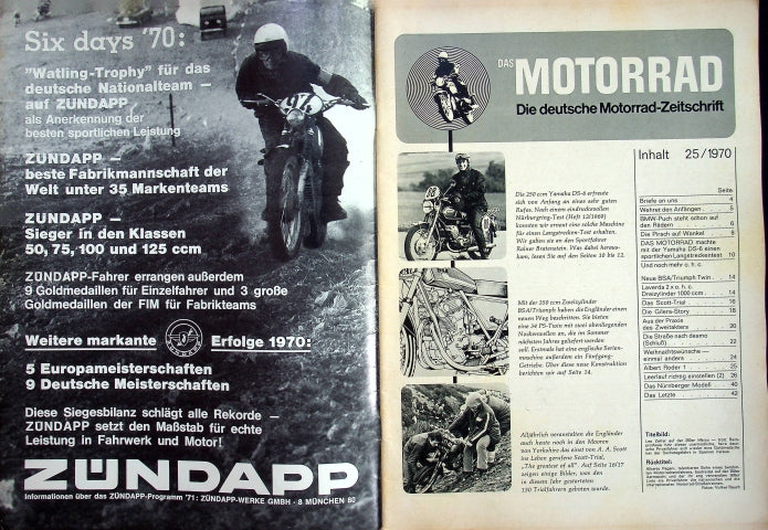 Inhaltsverzeichnis Motorrad 25/1970