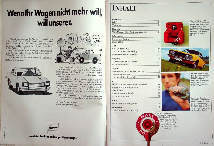 Inhaltsverzeichnis Autozeitung 25/1970