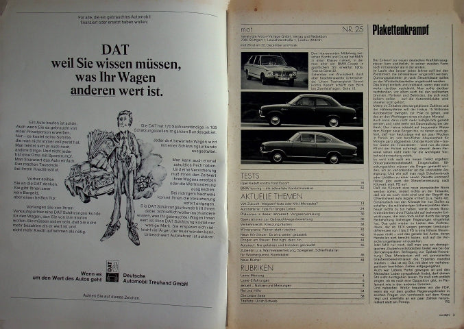 Inhaltsverzeichnis MOT 25/1971