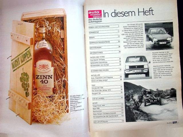 Inhaltsverzeichnis Auto Motor und Sport 25/1972