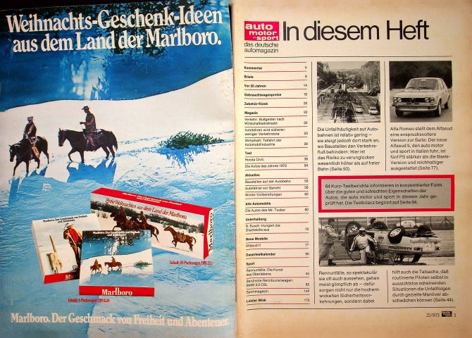 Inhaltsverzeichnis Auto Motor und Sport 25/1973