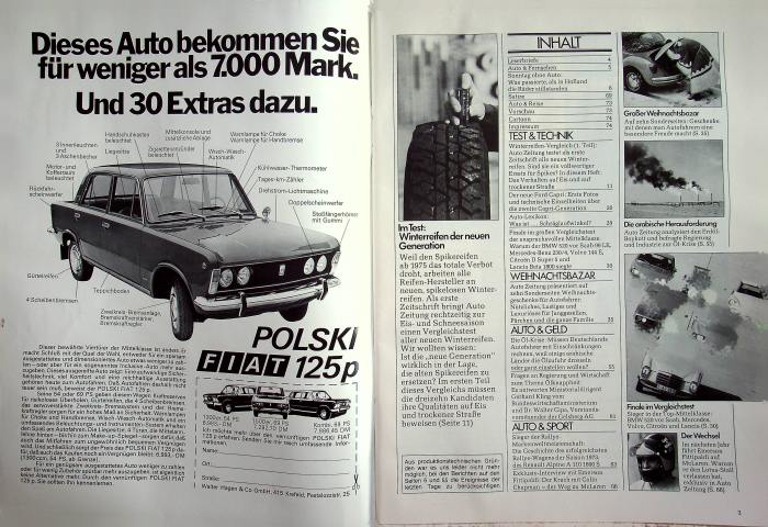 Inhaltsverzeichnis Autozeitung 25/1973