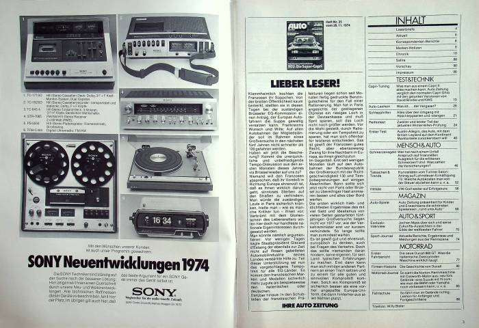 Inhaltsverzeichnis Autozeitung 25/1974