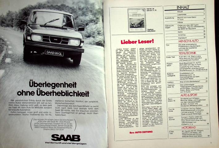 Inhaltsverzeichnis Autozeitung 25/1976