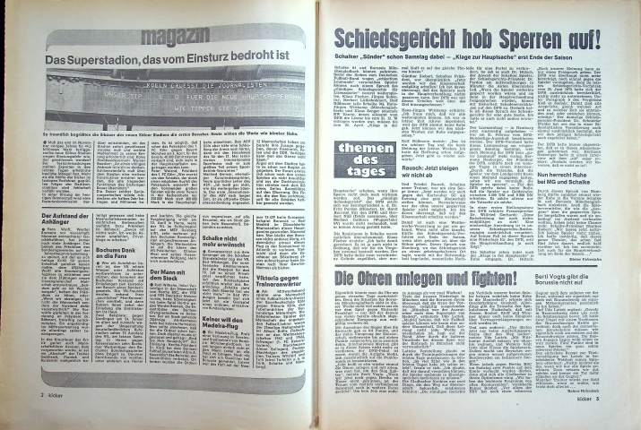Inhaltsverzeichnis Kicker 25/1976