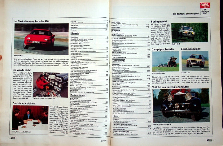 Inhaltsverzeichnis Auto Motor und Sport 25/1977
