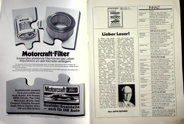 Inhaltsverzeichnis Autozeitung 25/1977