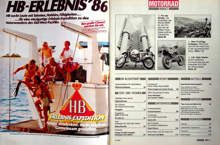 Inhaltsverzeichnis Motorrad 25/1985