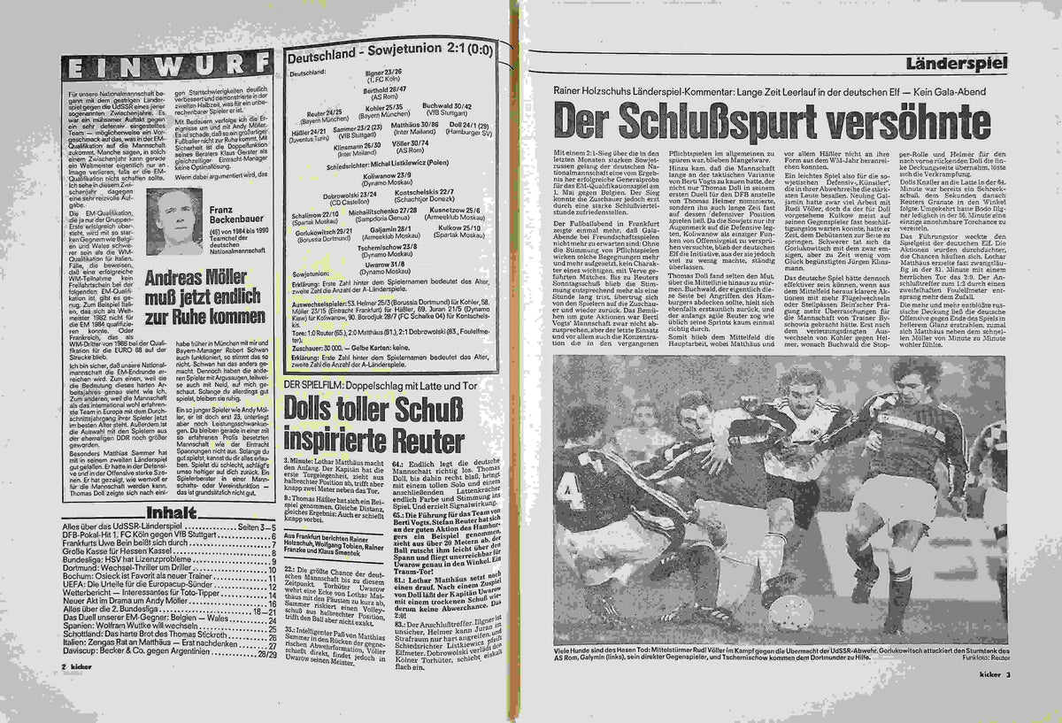 Inhaltsverzeichnis Kicker 25/1991