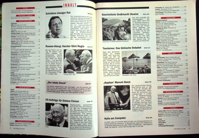 Inhaltsverzeichnis Spiegel 25/1994