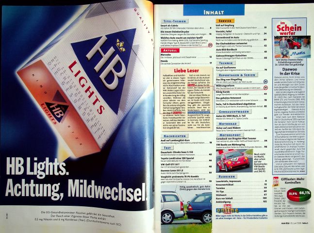 Inhaltsverzeichnis Auto Bild 25/1998