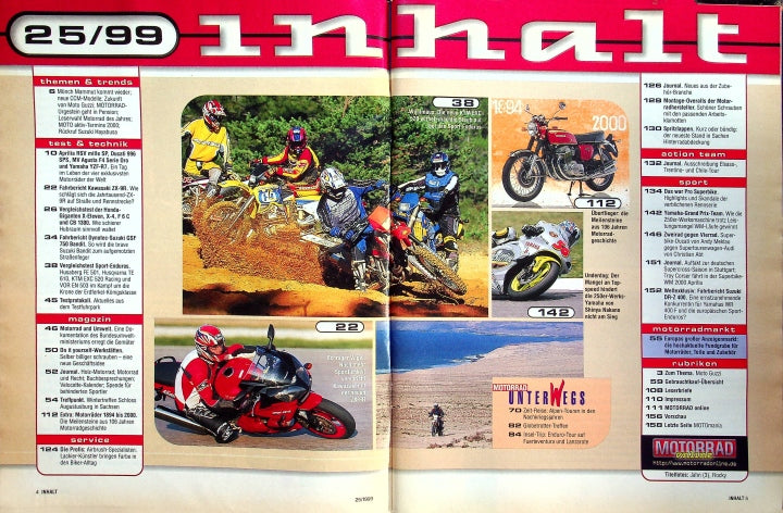 Inhaltsverzeichnis Motorrad 25/1999