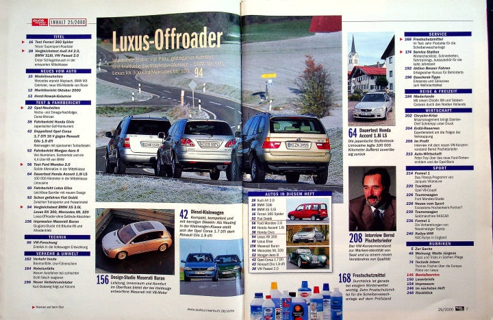 Inhaltsverzeichnis Auto Motor und Sport 25/2000