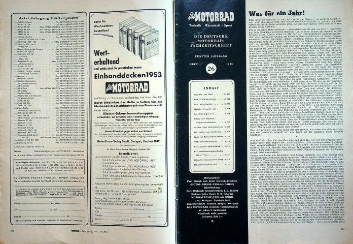 Inhaltsverzeichnis Motorrad 26/1953