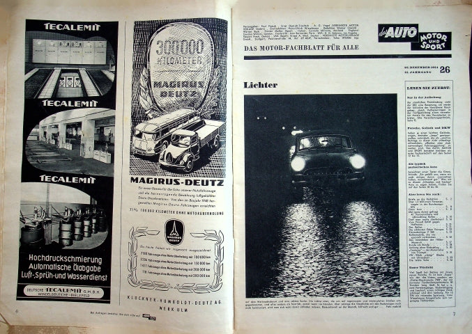 Inhaltsverzeichnis Auto Motor und Sport 26/1954