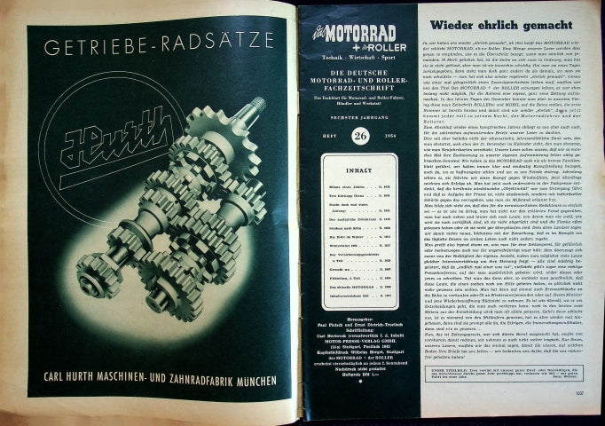 Inhaltsverzeichnis Motorrad 26/1954