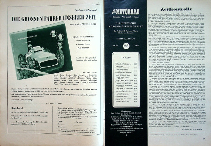Inhaltsverzeichnis Motorrad 26/1955