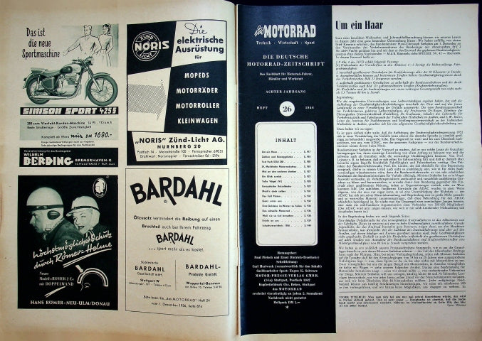 Inhaltsverzeichnis Motorrad 26/1956
