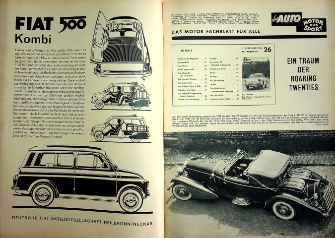 Inhaltsverzeichnis Auto Motor und Sport 26/1960