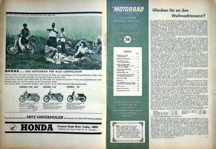 Inhaltsverzeichnis Motorrad 26/1961