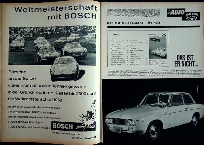 Inhaltsverzeichnis Auto Motor und Sport 26/1962