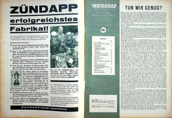 Inhaltsverzeichnis Motorrad 26/1962