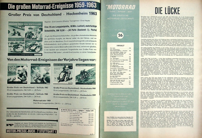 Inhaltsverzeichnis Motorrad 26/1963
