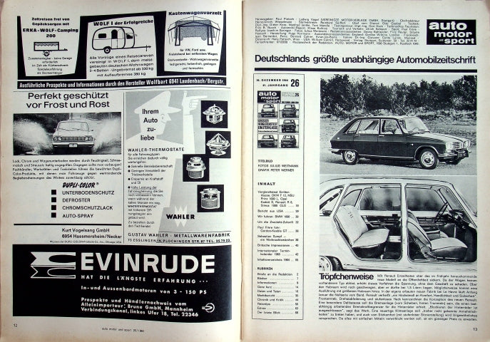Inhaltsverzeichnis Auto Motor und Sport 26/1964