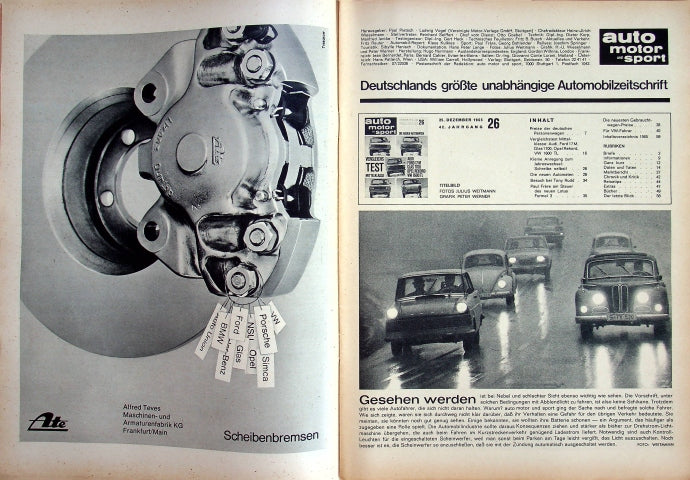 Inhaltsverzeichnis Auto Motor und Sport 26/1965
