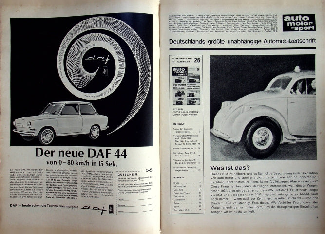 Inhaltsverzeichnis Auto Motor und Sport 26/1966