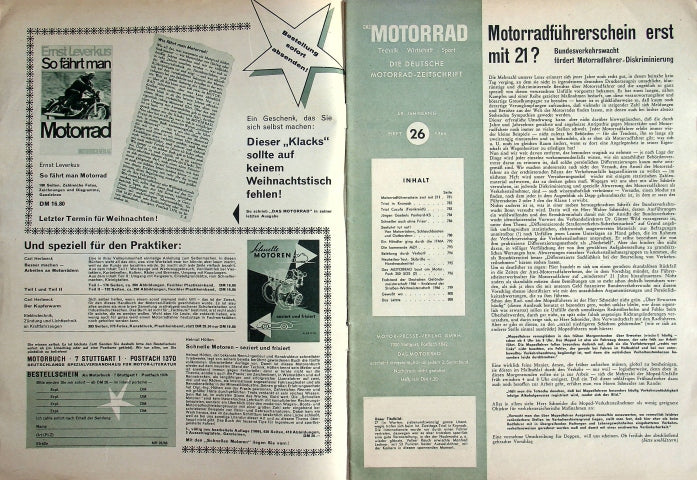 Inhaltsverzeichnis Motorrad 26/1966