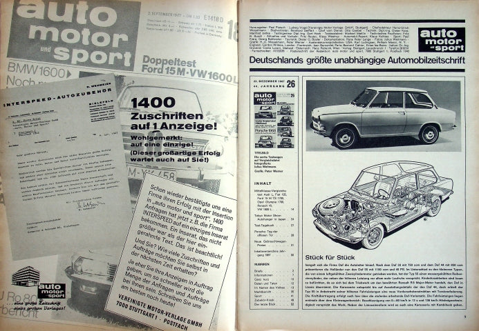 Inhaltsverzeichnis Auto Motor und Sport 26/1967