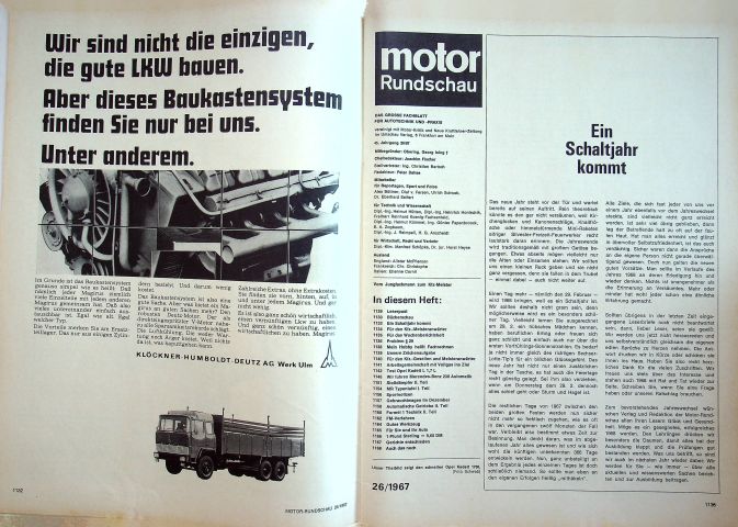Inhaltsverzeichnis Motor Rundschau 26/1967