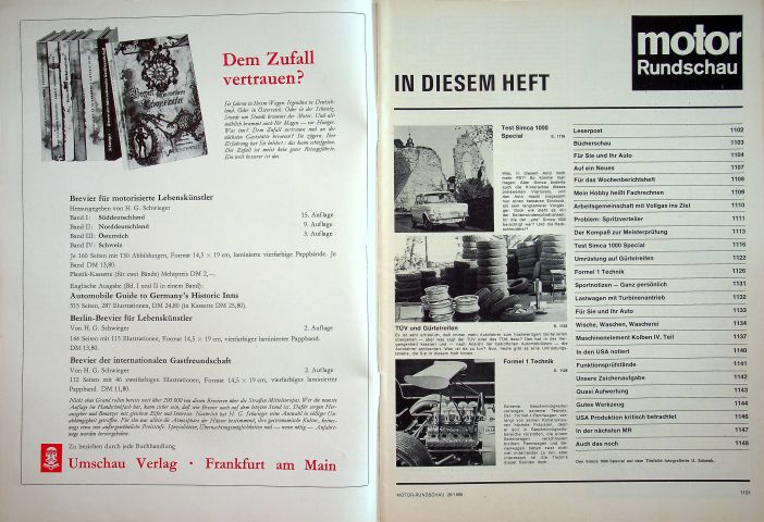 Inhaltsverzeichnis Motor Rundschau 26/1968
