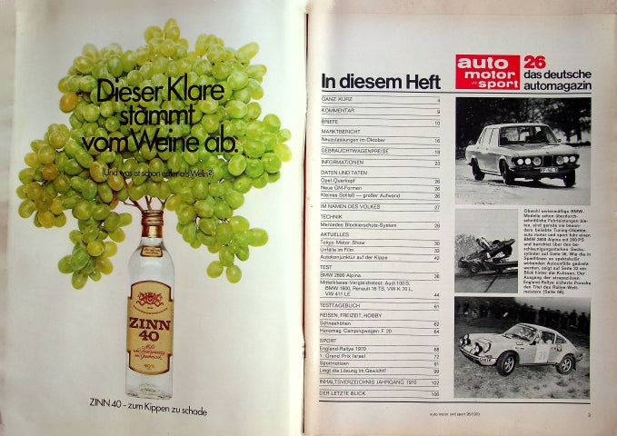 Inhaltsverzeichnis Auto Motor und Sport 26/1970
