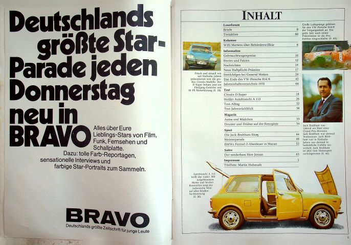 Inhaltsverzeichnis Autozeitung 26/1970